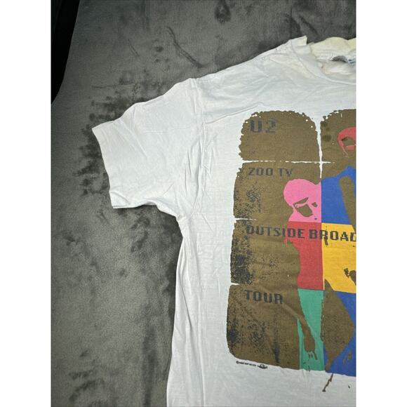 Vintage U2 Zoo Tv Outside Broadcast T-Shirt Extra Large White 1992 Rock Band 90s - Picture 7 of 16